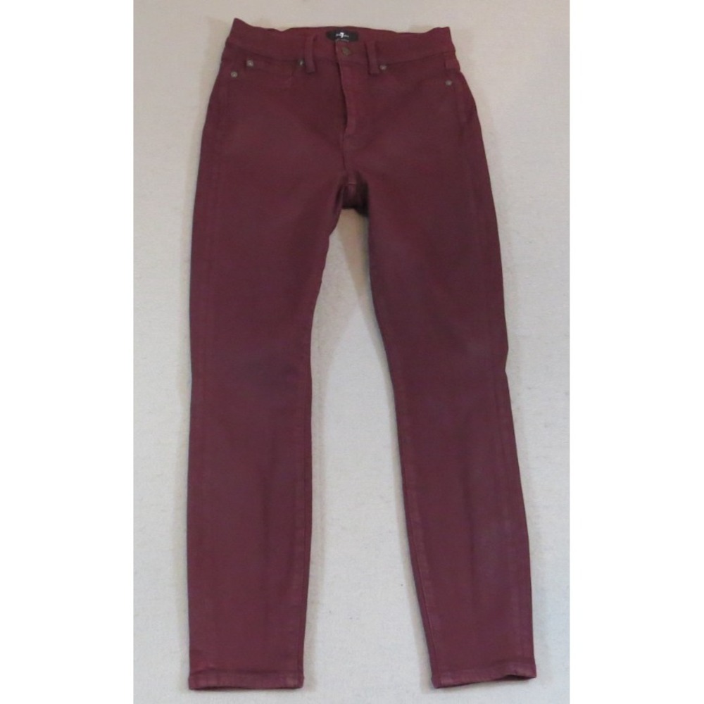 7 For All Mankind 26 High Waist Ankle Skinny Jeans Red Coated Leather Look EUC